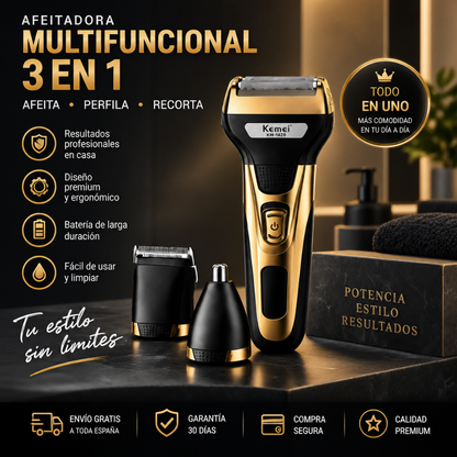 Afeitadora Multifuncional 3 en 1 Recargable USB | Barba, Perfilado y Nariz