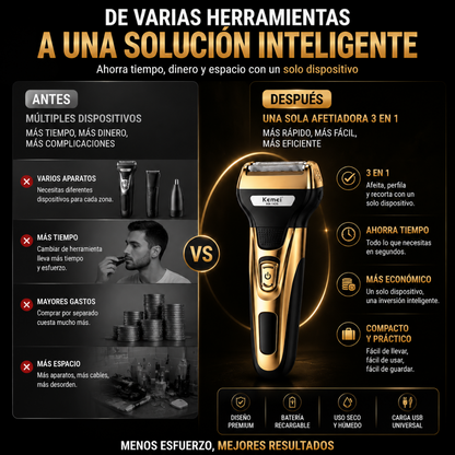 Afeitadora Multifuncional 3 en 1 Recargable USB | Barba, Perfilado y Nariz