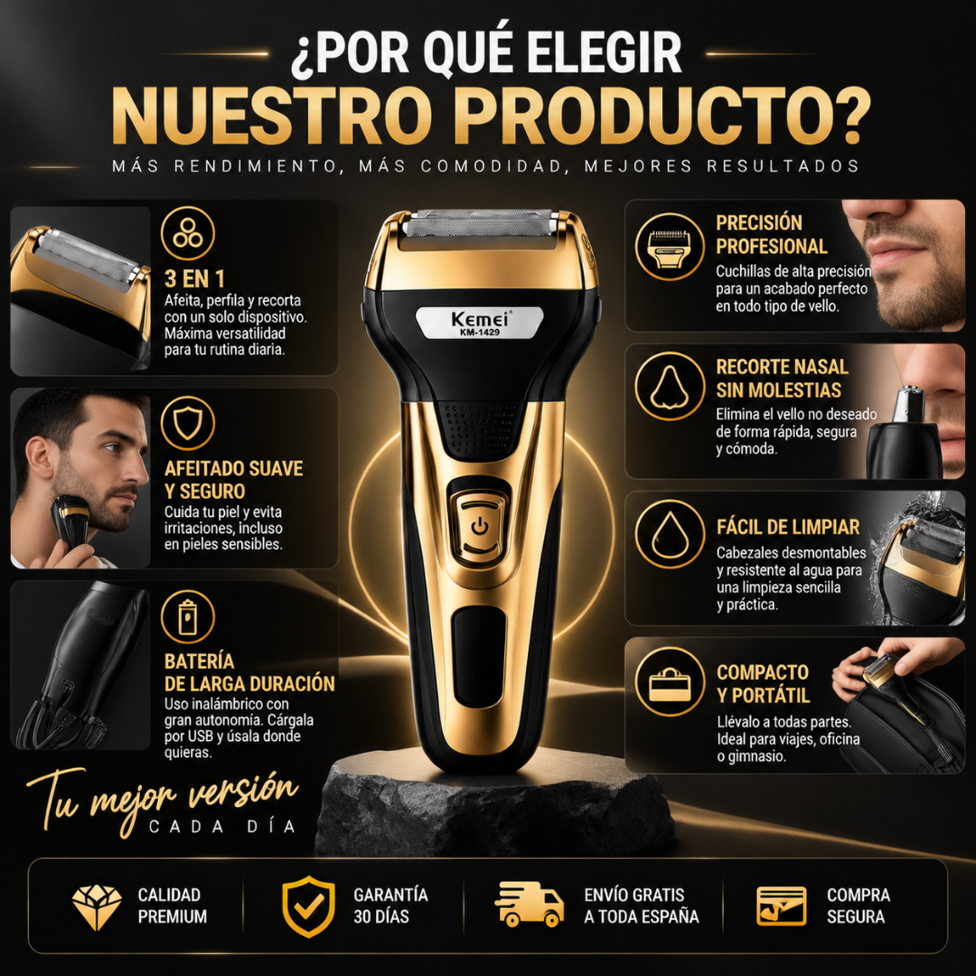 Afeitadora Multifuncional 3 en 1 Recargable USB | Barba, Perfilado y Nariz