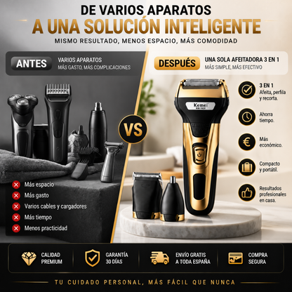 Afeitadora Multifuncional 3 en 1 Recargable USB | Barba, Perfilado y Nariz