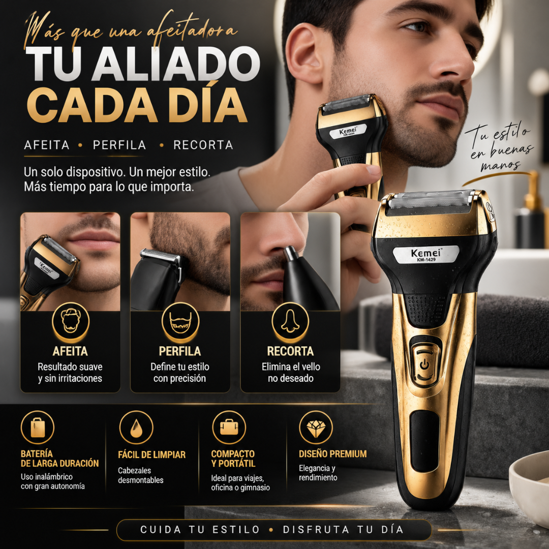 Afeitadora Multifuncional 3 en 1 Recargable USB | Barba, Perfilado y Nariz