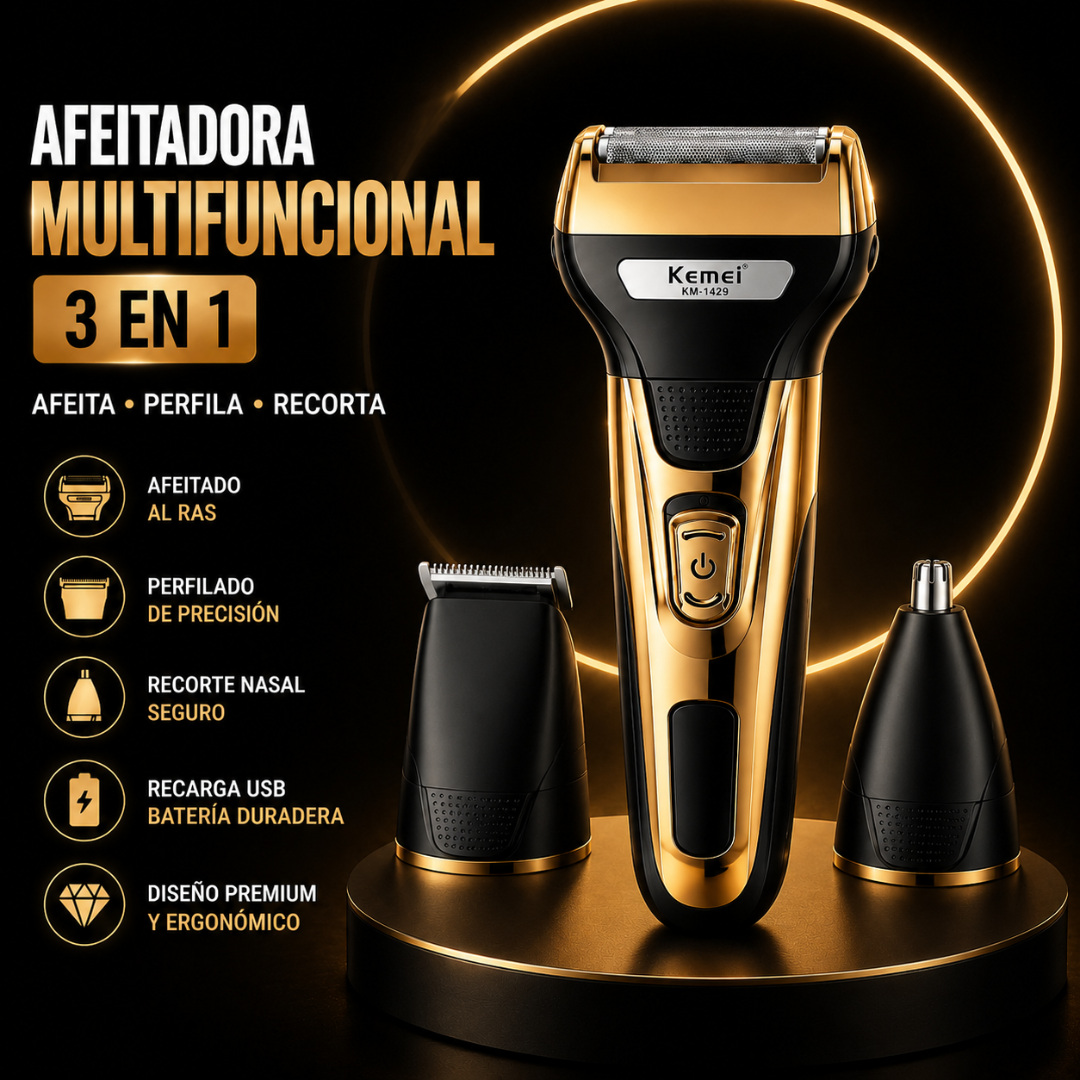 Afeitadora Multifuncional 3 en 1 Recargable USB | Barba, Perfilado y Nariz